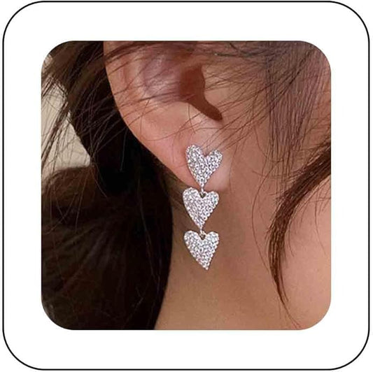 Vintage Heart Drop Earrings Long Heart