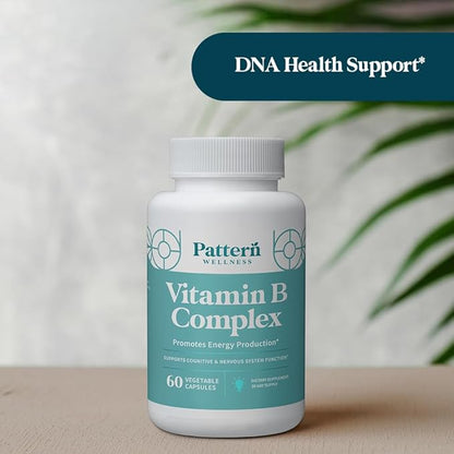 Pattern Wellness Vitamin B Complex Supplement - Complete Dose of Essential B Vitamins - Cognitive & Cell Support - 3rd Party Lab Tested - 60 Capsules
