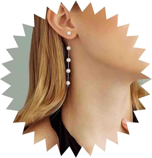 Boho Long Pearl Drop Earrings Vintage