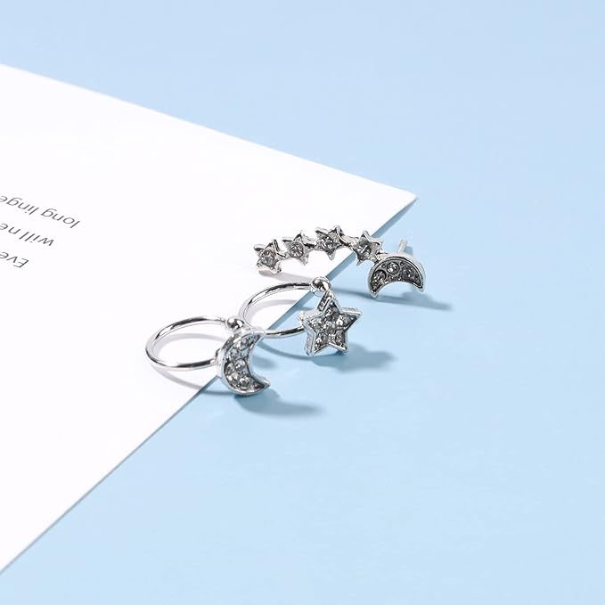 Boho Moon Star Ear Climber Earrings