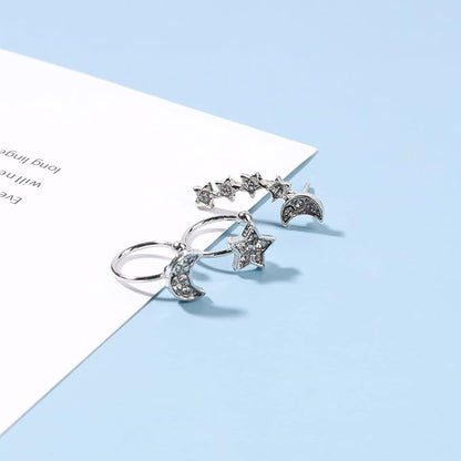 Boho Moon Star Ear Climber Earrings