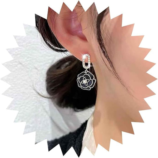 Vintage Black Crystal Flower Drop Earrings