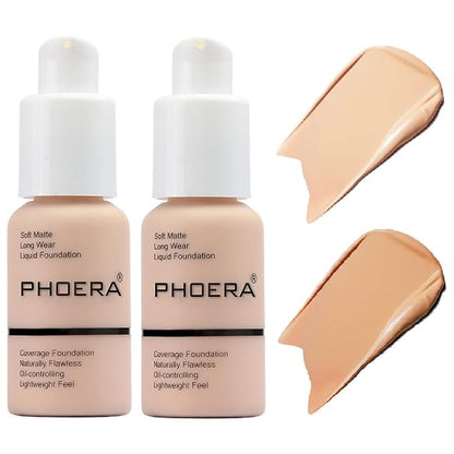 2 Pack PHOERA Foundation,Matte Oil Control Concealer Foundation