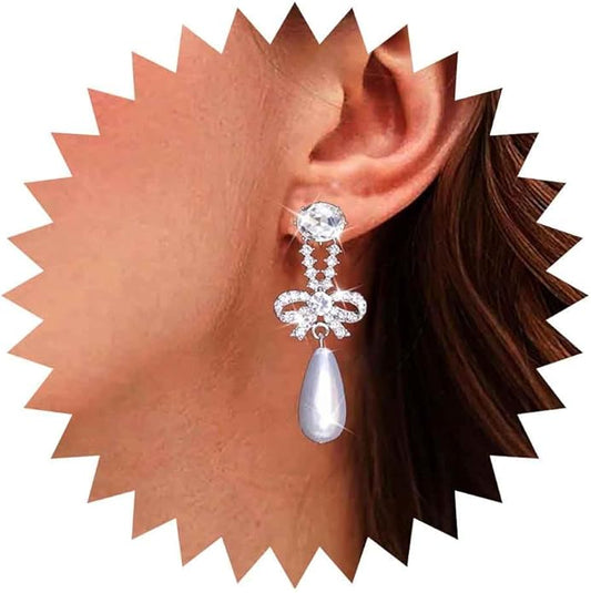 Vintage Teardrop Pearl Dangle Earrings Long