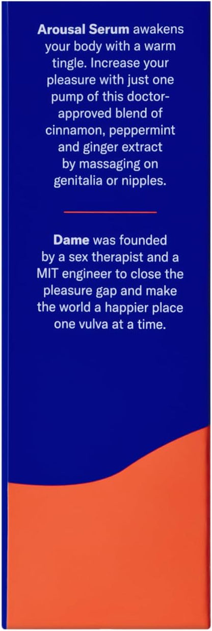 Dame Products Arousal Serum for Women Massage Oil Pleasure Feeling, Organic Vegan pH Balanced, Lickable Edible with Earthy Scent