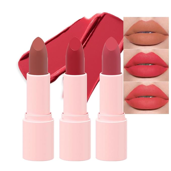 3Pcs Orange Bright Red Velvet Matte Crayon Lipstick Orange