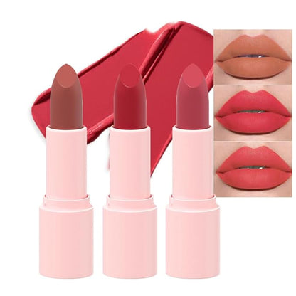 3Pcs Orange Bright Red Velvet Matte Crayon Lipstick Orange