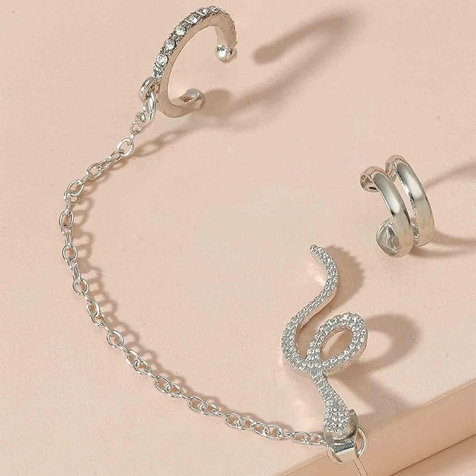 Punk Snake Cuff Chain Earrings Gold