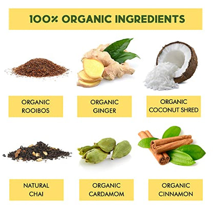 Coconut Rooibos Chai Tea Pods for Keurig - Organic Ginger Tea, Rooibos, Cinnamon, Cardamom, Coconut & Chai by Teavity (36 Tea Pods)