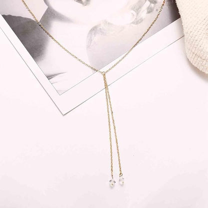 Boho Crystal Drop Necklace Gold Crystal Tassel Y