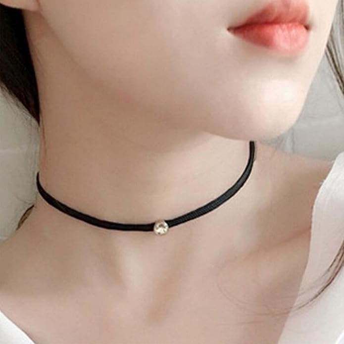 Boho Leather Choker Necklace Thin Black