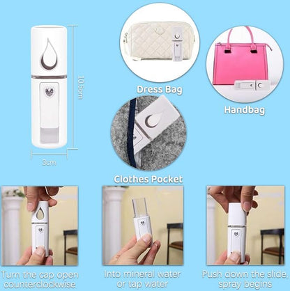 4 Pack Handheld Personal Diffuser Portable Facial Spray Steamer Mist Spray Cleaning Pores Water SPA Moisturizing Hydrating Face Sprayer, USB Rechargeable Mini Beauty Device - Pink and White