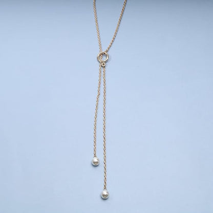 Boho Pearl Lariat Necklace Gold Chunky Chain Y