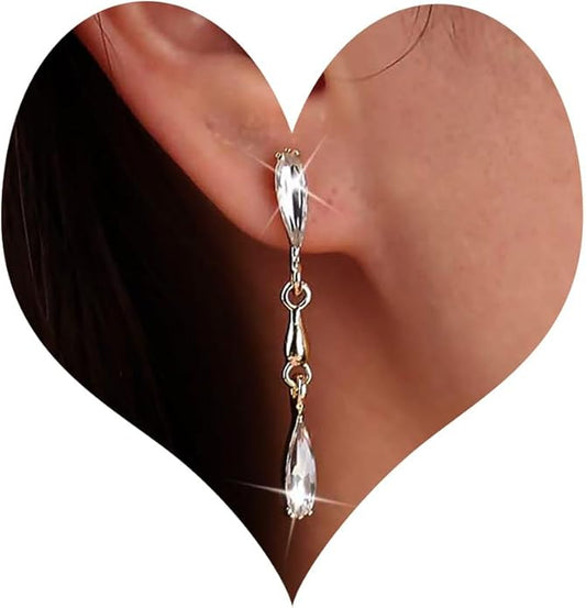 Vintage Crystal Teardrop Earrings Long Linear