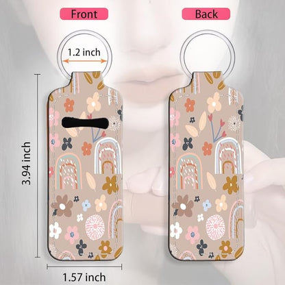 Chapstick Holder Keychain Holder Neoprene Lip Balm Lipstick Lip Gloss Holder Travel Accessory for Girls Women Gift(Cute Rainbow Flower)