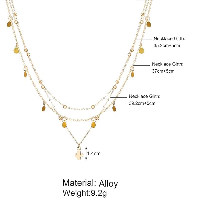 Boho Layered Disc Coin Necklace Choker Gold Cactus