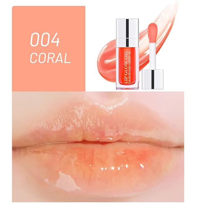Plumping Lip Oil, Long Lasting Hydrating Lip Gloss Tinted Lip Balm Non-sticky Revitalizing, Tinting Lip Care Oil for Dry Lip (CORAL)