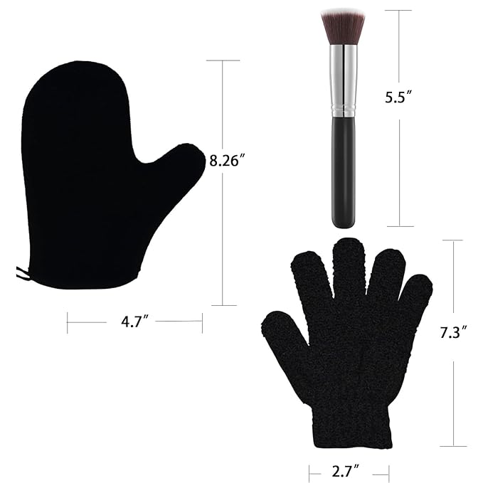 3Pack Self Tanning Mitt Set, 1 Self Tanning Mitt, 1 Self Face Tanning Brush, 1 Exfoliating Glove, Self Tan Kit (3pcs tan applicators)