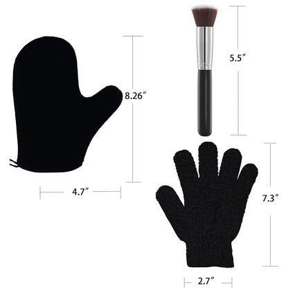 3Pack Self Tanning Mitt Set, 1 Self Tanning Mitt, 1 Self Face Tanning Brush, 1 Exfoliating Glove, Self Tan Kit (3pcs tan applicators)