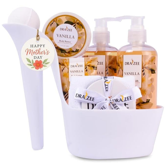 Draizee Mothers Day Gifts for Mom - Spa Gift Baskets for Women - 8 Pcs Luxury Vanilla Scented Heel Shoe Design Bath and Body Spa Set-Self Care Package for Women, Present for Mom, Body Care Set for Her