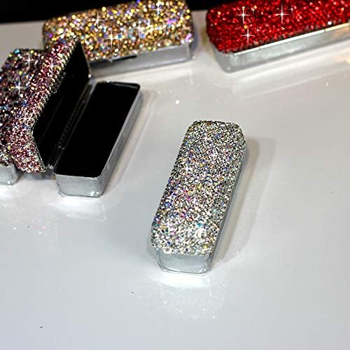 Lipstick Bling Rhinestone Crystal Lipstick Case Storage Organizer Box with Mirror for Women's Lipstick Holder-Cosmetic Storage Kit (Silver)
