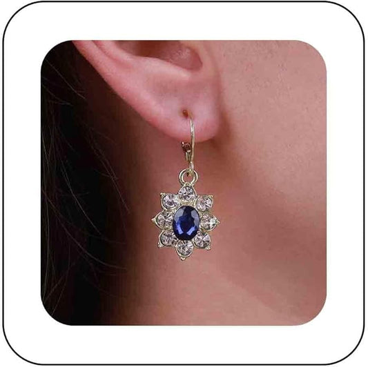 Vintage Crystal Flower Earrings Sapphire Drop