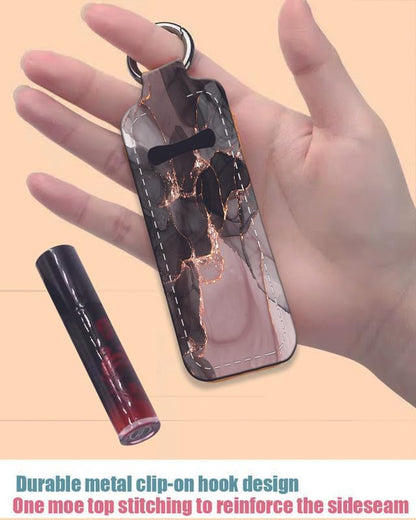 Chapstick Holder Keychain Holder Neoprene Lip Balm Lipstick Lip Gloss Holder Travel Accessory for Girls Women Gift(Black Pink Marble)