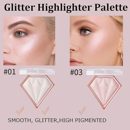 White Highlighter Makeup Palette, Face Highlighter Palette Glitter Maquillaje (01)