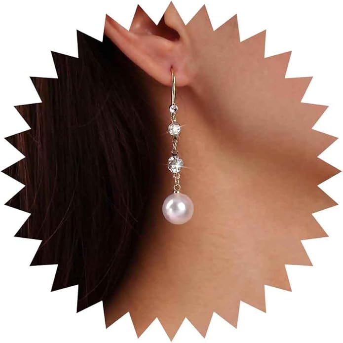 Vintage Crystal Pearl Dangle Earrings Long