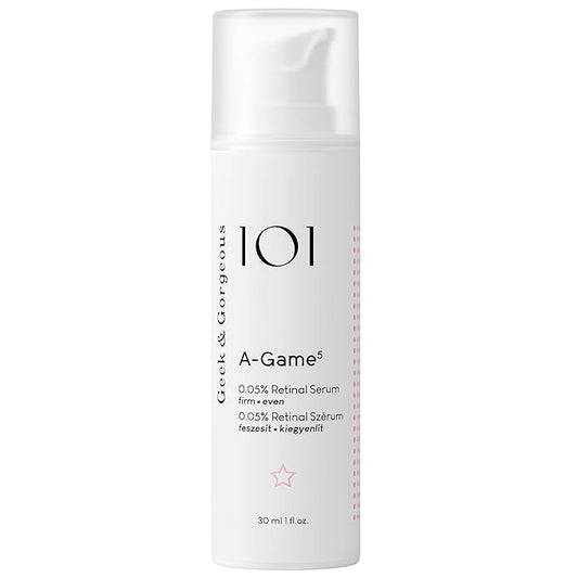 Geek & Gorgeous - A-Game 5-0.05% Retinal serum - silky, light with medium-strength retinal, anti-aging - all skin types, especially combination & oily skin, 1 oz