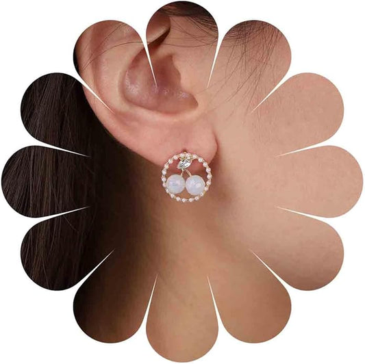 Vintage Circle Pearl Earrings Crystal Cherry