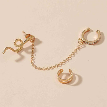 Punk Snake Cuff Chain Earrings Gold