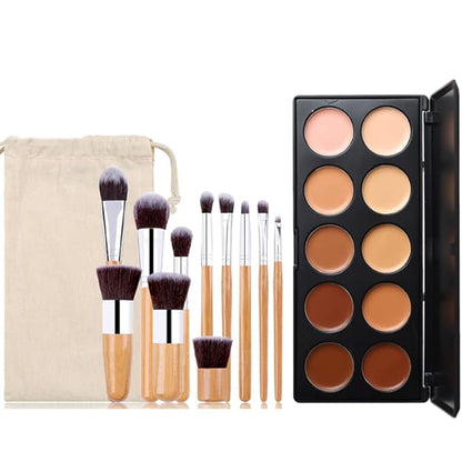 10 Shade Creamy Concealer Kit with Makeup Brush Fine Lines