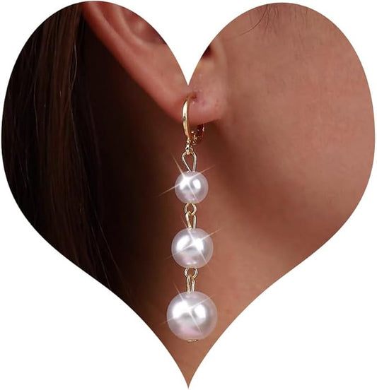 Vintage Pearl Drop Earrings Gold Long