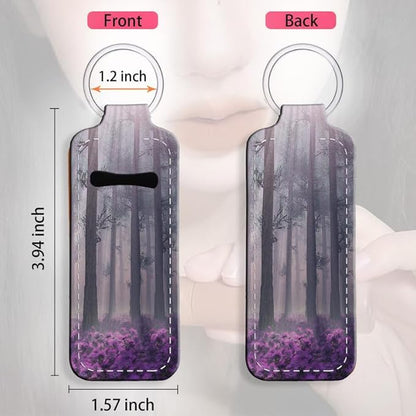 Chapstick Holder Keychain Holder Neoprene Lip Balm Lipstick Lip Gloss Holder Travel Accessory for Girls Women Gift(Purple Misty Forest)