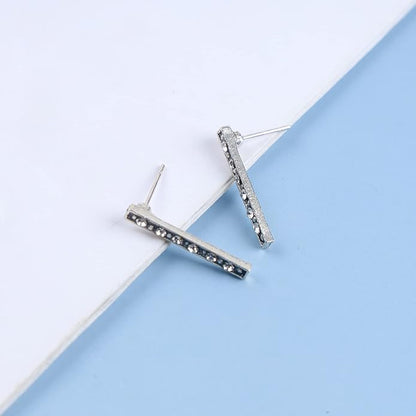 Geometric Crystal Bar Earrings Silver Cz