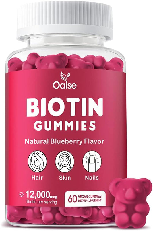 Biotin Gummies, Biotin Supplement with Chlorophyll, Black Seed Oil, Multivitamins and Zinc Support Hair Skin and Nails Health for Women and Men [60 Count (Pack of 1)]
