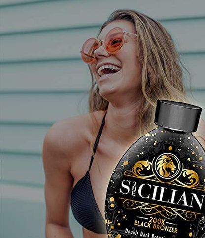 The Sicilian 200X Dark Black Bronzer Tanning Lotion - BEST Tanning Lotion For Glowing Skin - Gradual Bronzing & Sunless Self Tanner Lotion - Luxurious Sunless Body Tanning Lotion Nourishes Skin