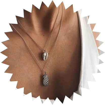 Boho Layered Shell Pineapple Choker Necklace