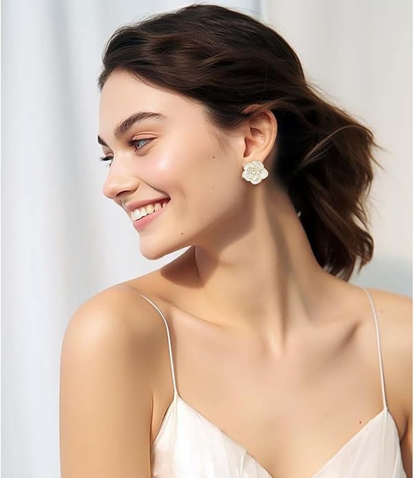 CLASSYZINT Gold/White/Red/Black Flower Stud Earrings