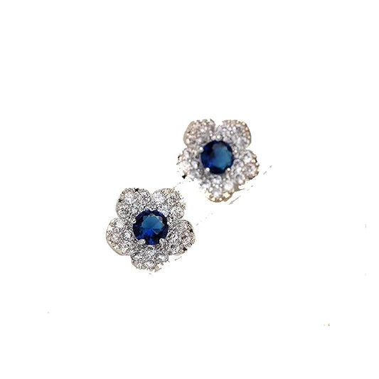 Boho CZ Flower Studs Earrings Silver Crystal Earrings
