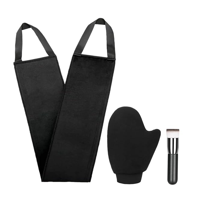 3 Pack Self Tanning Mitt Applicator Kit Set Self Tan Back Applicator with Self Tanning Glove for Self Tan Mitt Mini Self Tan Glove and Sunscreen Brush (Black)