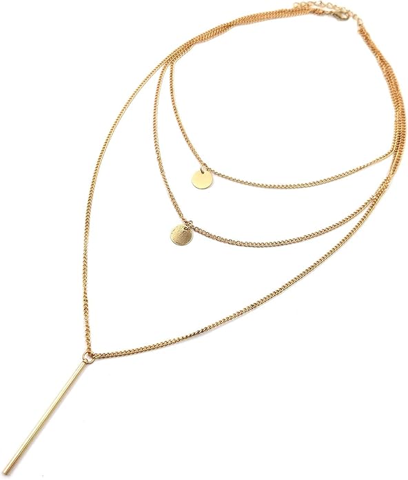 Boho Layered Coin Bar Necklace Gold