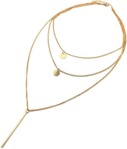 Boho Layered Coin Bar Necklace Gold