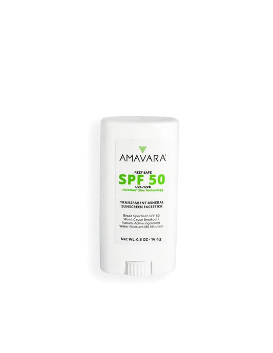 Mineral Transparent Sunscreen Face Stick SPF 50, Reef Safe Sunblock, 22.5% Zinc Oxide Waterproof Sun Screen, Broad Spectrum, Safe for Kids and Sensitive Skin, Vegan, Cruelty Free, 0.6oz