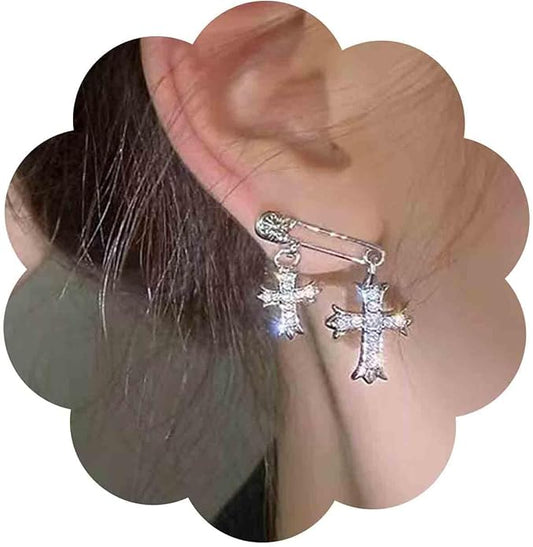 Vintage Crystal Cross Drop Earrings Rhinestone