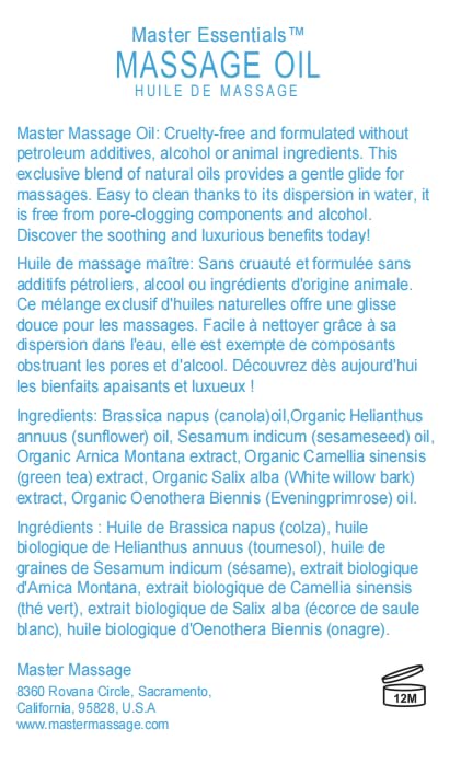 Master Massage Unscented Organic Massage Oil - Water-Soluble, Vitamin-Rich, Skin-Nourishing Formula, Ideal for Professionals and Home Use, 1-Gallon Bottle, Pack of 1