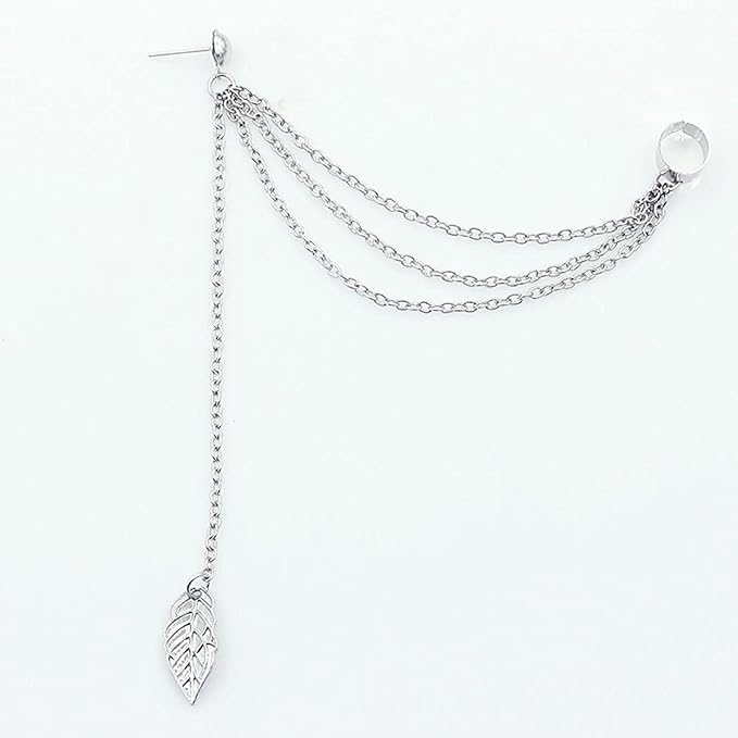 Boho Leaf Cuff Chain Earrings Silver