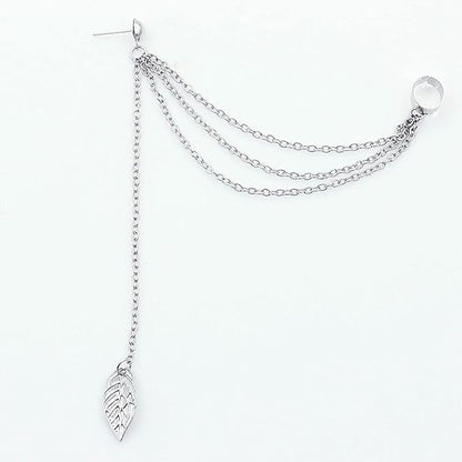 Boho Leaf Cuff Chain Earrings Silver