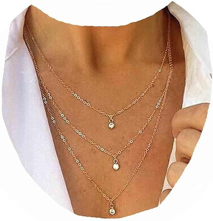 Boho Layered Crystal Necklace Gold Rhinestone